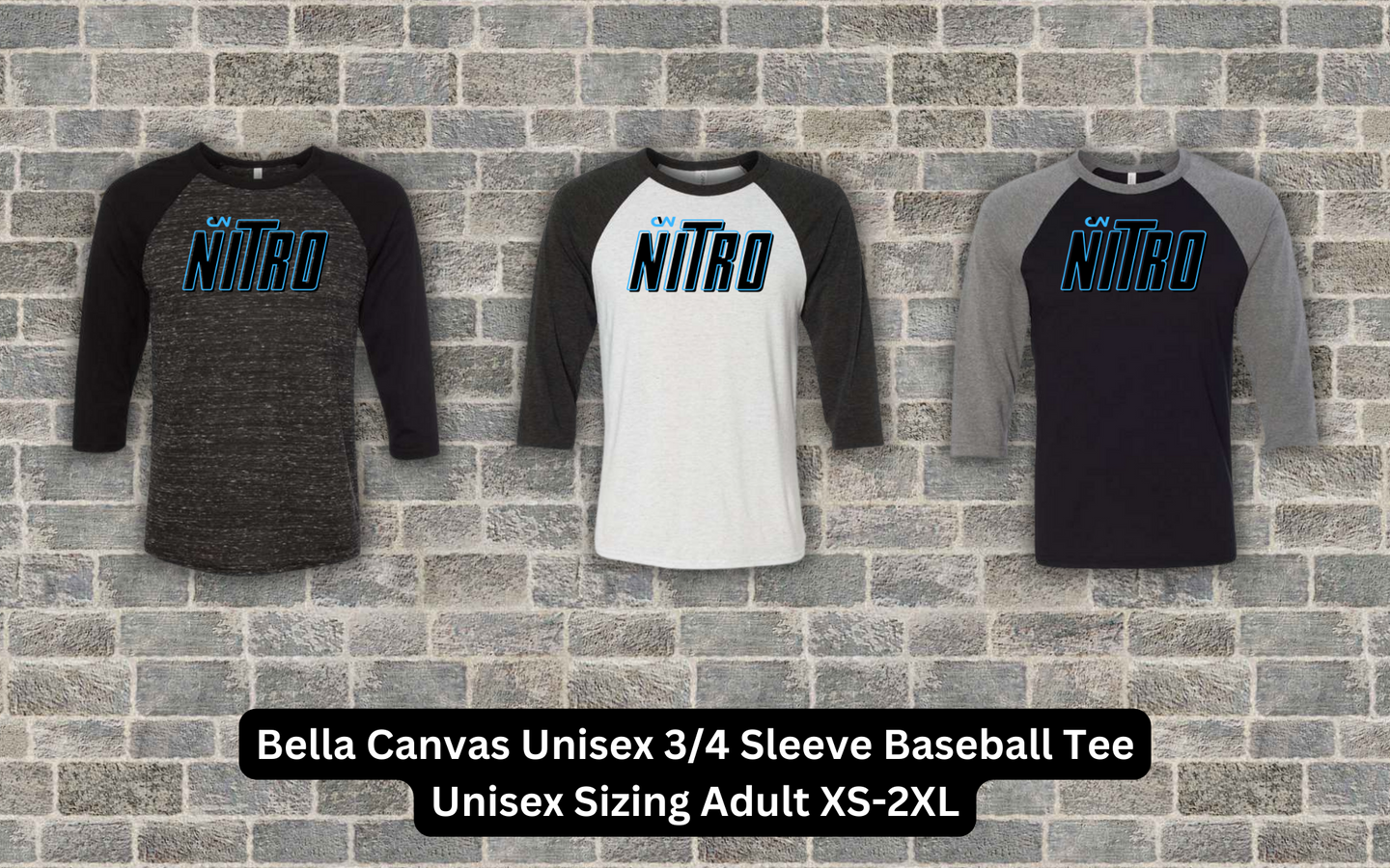 Bella Canvas Unisex 3/4 Sleeve Baseball Tee