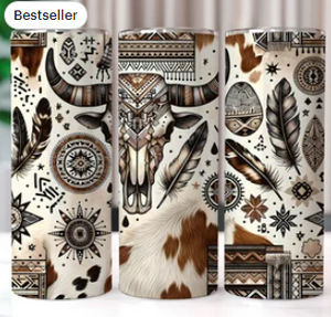 Cowhide Bull Feathers  20oz Tumbler