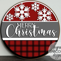 Merry Christmas Buffalo Plaid Snowflakes Door Sign