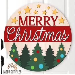Merry Christmas Decorated Trees Door Sign
