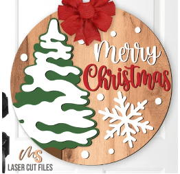 Merry Christmas Snowflake &  Tree Door Sign