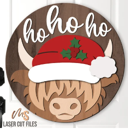 Ho Ho Ho Highland Cow Door Sign