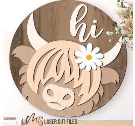 Hi Highland Cow Door Sign