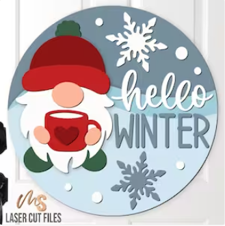 Hello Winter Gnome Mug Door Sign