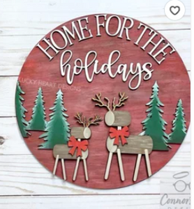 Home For The Holidays Deer Door Sign