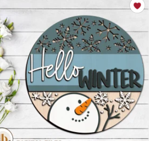 Hello Winter Snowman Door Sign