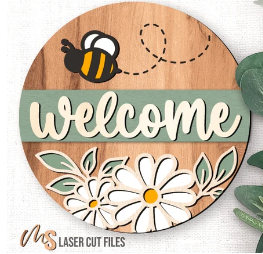 Welcome Daisy & Bee Door Sign