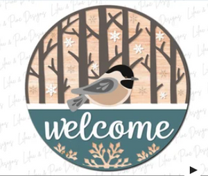 Welcome Chickadee Winter Door Sign