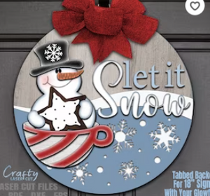 Let It Snow Snowman in Mug Door Sign