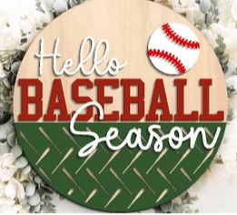 Hello Baseball Season Door Sign