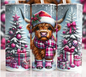 Winter Highland Cow Santa Hat 20oz Tumbler