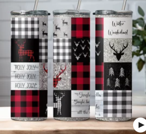 Buffalo Plaid Winter Wonderland Deer 20oz Tumbler