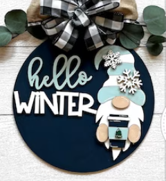 Hello Winter Gnome Coffee Door Sign