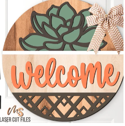 Welcome Succulent Door Sign