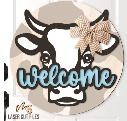 Welcome Cow Head Door Sign