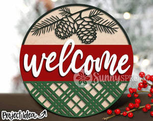 Welcome Pinecone Door Sign