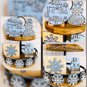 Blue Christmas Tiered Tray 3D Set