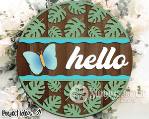 Hello Butterfly Door Sign