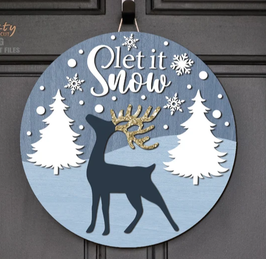 Let it Snow Reindeer Door Sign