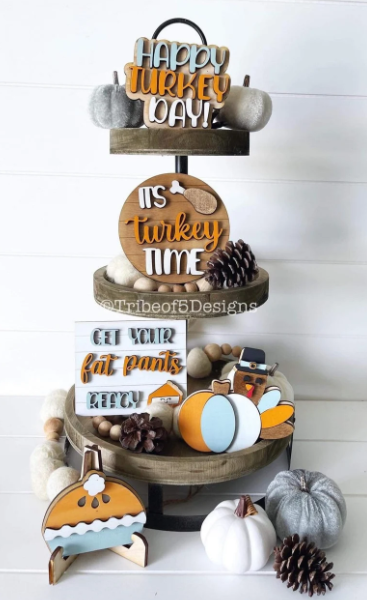 Thanksgiving 1 Tiered Tray 3D Set