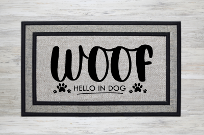Woof, Hello in Dog doormat